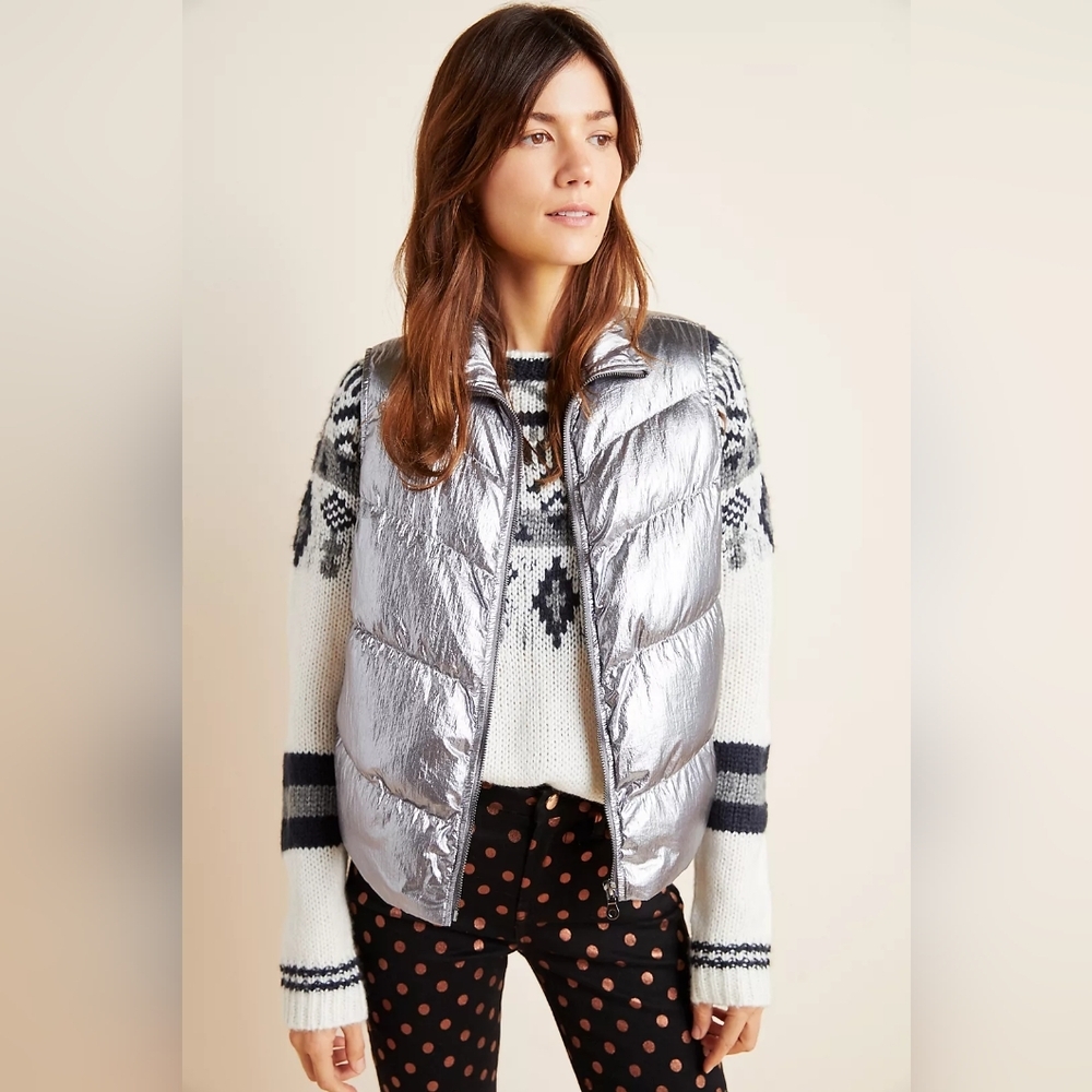 Anthropologie Silver Puffer Vest